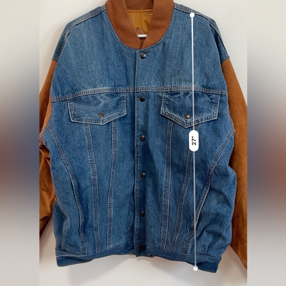 Vintage PEANUTS Charlie Brown Denim Suede bomber jacket | Size L - Picture 7 of 13